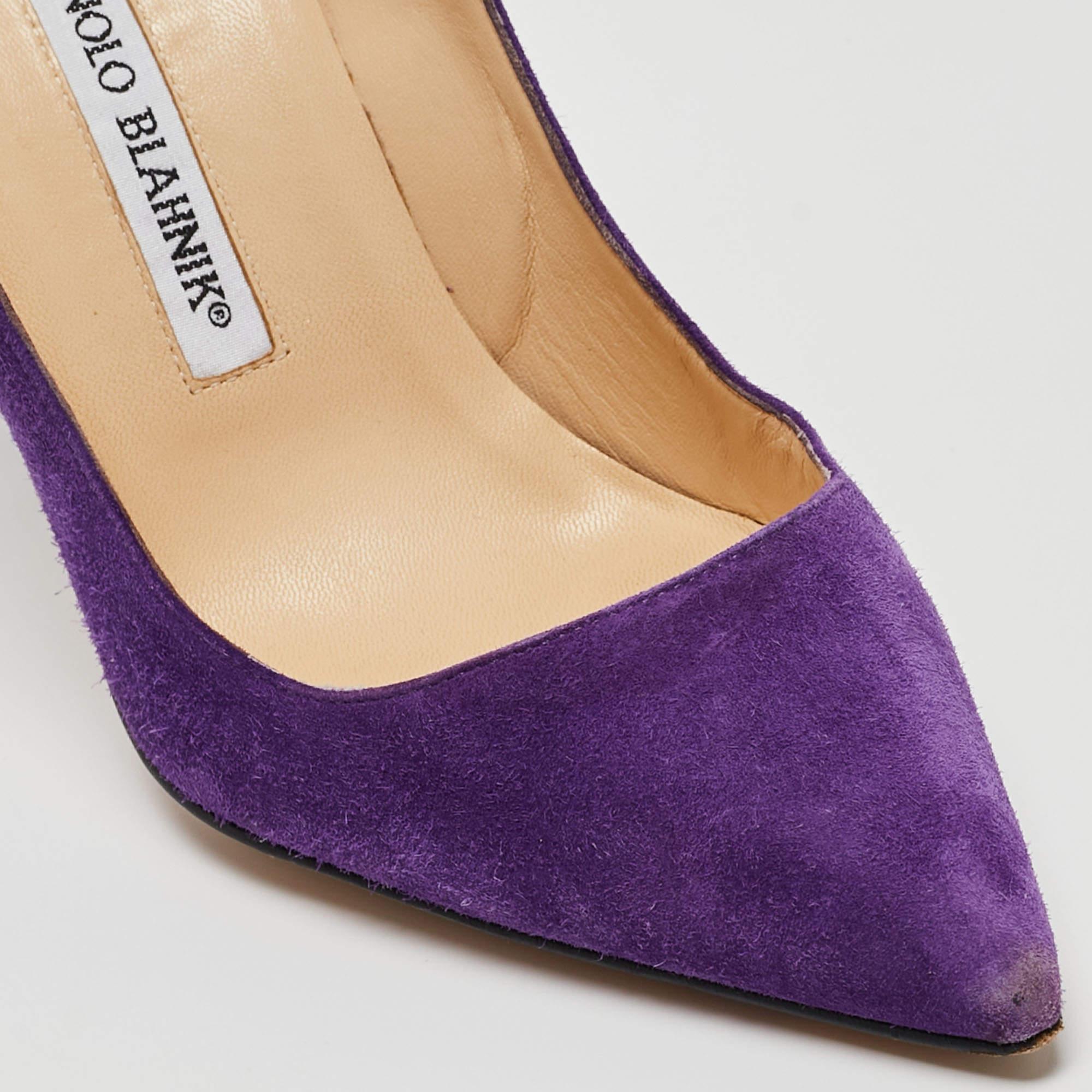 Escarpins Manolo Blahnik à bout pointu BB en daim violet, taille 36 en vente 3
