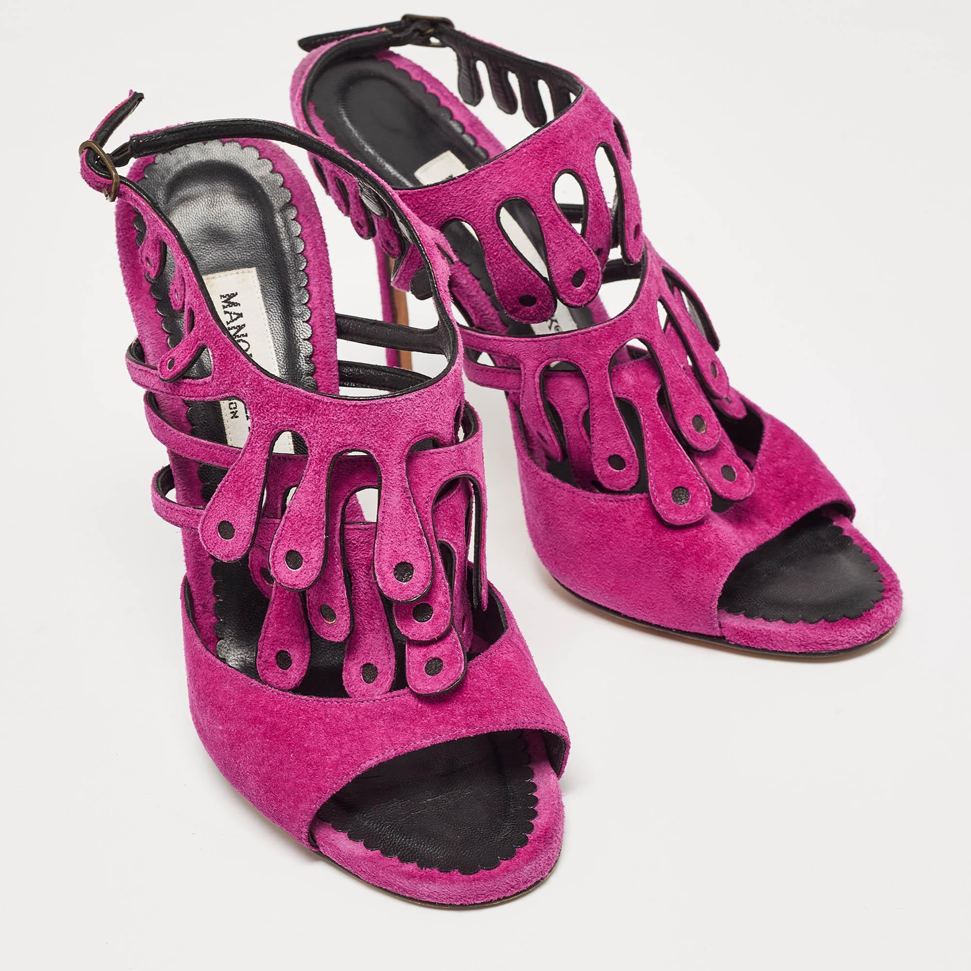 Manolo Blahnik Purple Suede Toubib Ankle Strap Sandals Size 36 For Sale 2