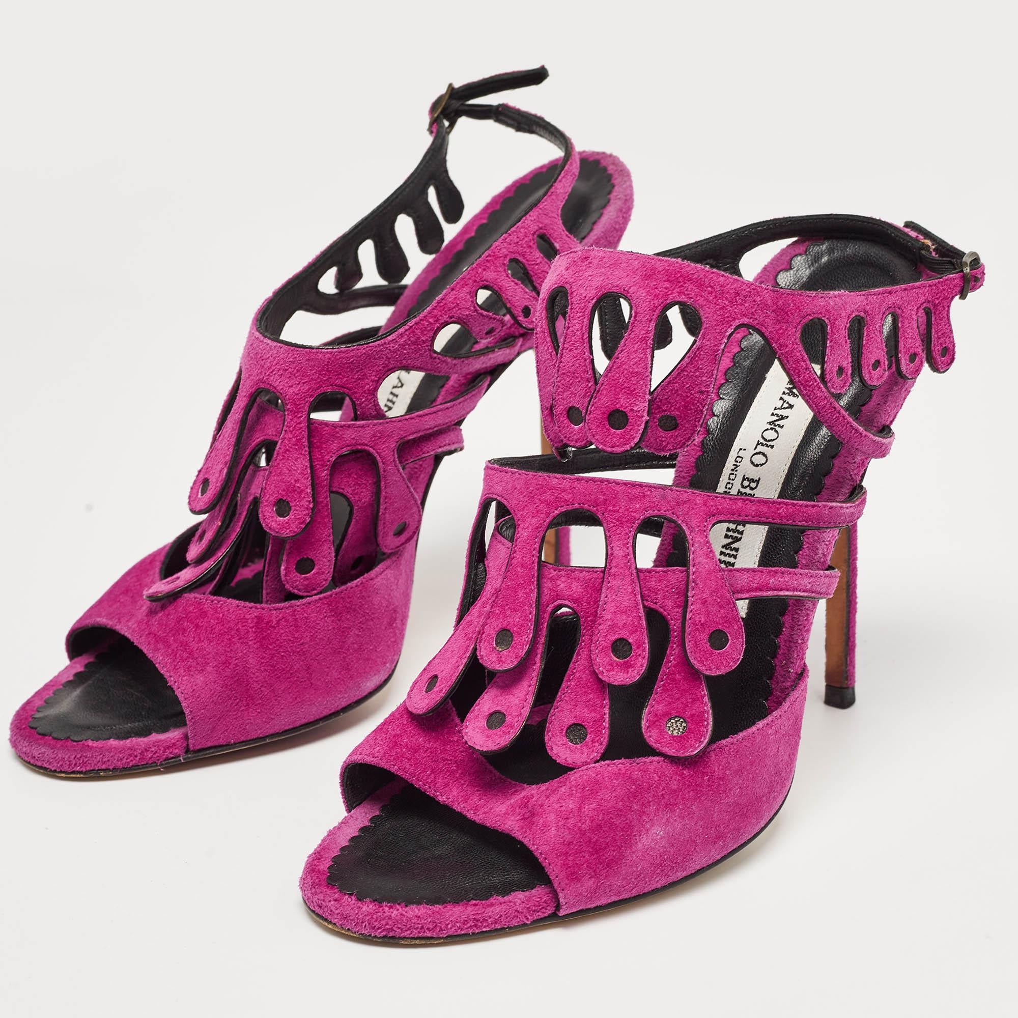 Manolo Blahnik Purple Suede Toubib Ankle Strap Sandals Size 36 For Sale 3