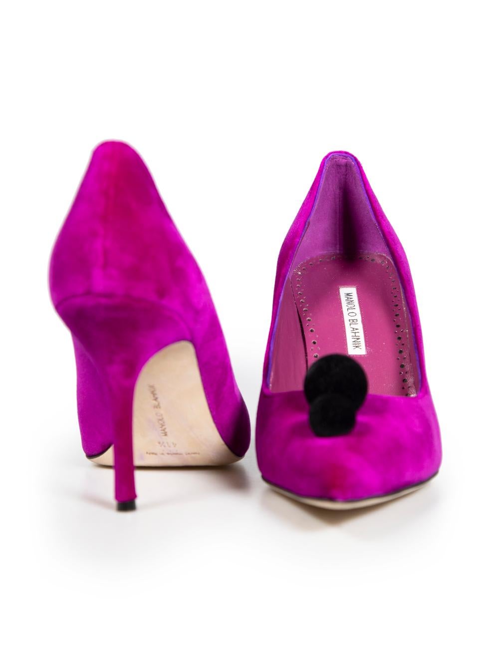 Manolo Blahnik Velours violet Piera 90 Pompons Taille IT 41.5 Bon état - En vente à London, GB