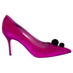 Manolo Blahnik Purple Velvet Piera 90 Pompom Pumps Size IT 41.5