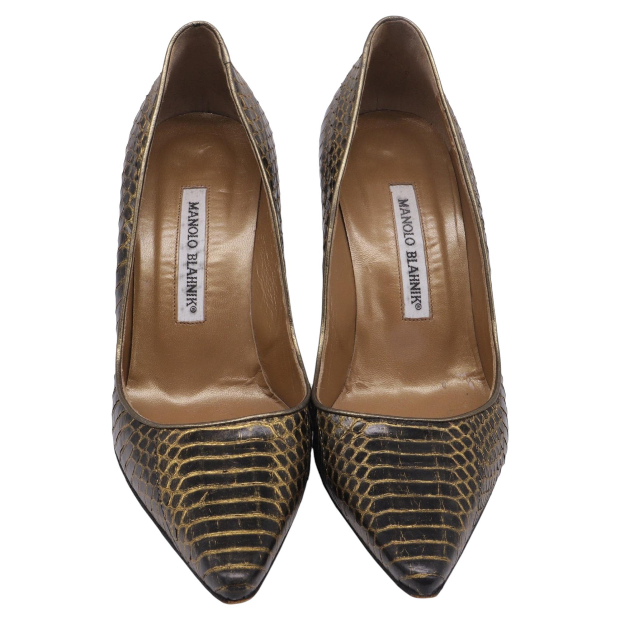 Pre-owned Manolo Blahnik Python Pumps In Animal Print Leather In Brown