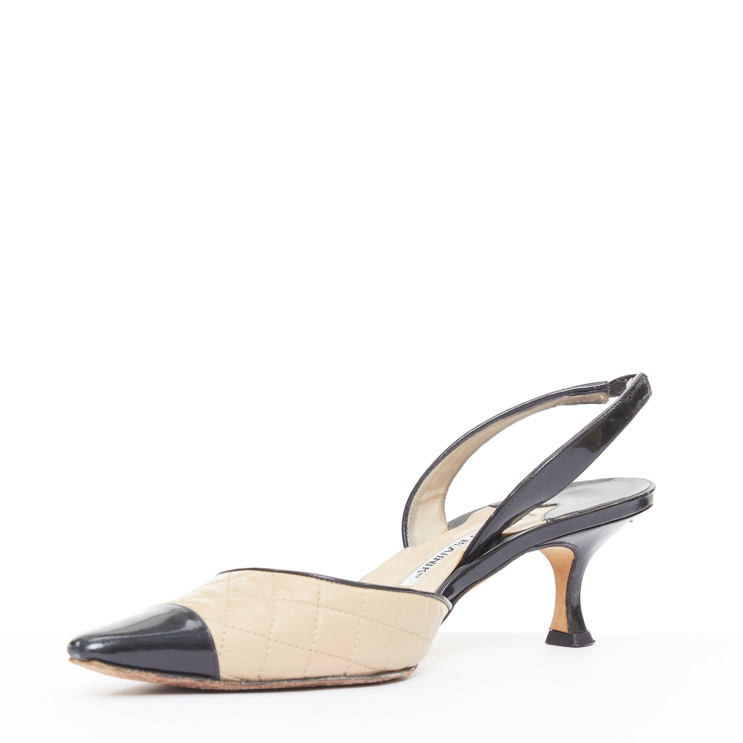 MANOLO BLAHNIK trapuntata in pelle con cuciture nere punta punta slingback tacco EU39 In condizioni discrete in vendita a Hong Kong, NT