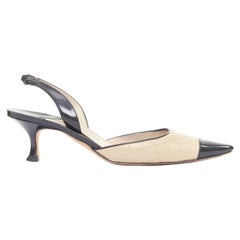 MANOLO BLAHNIK quilted leather stitch black toe cap point slingback heel EU39