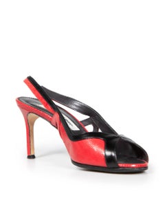 Manolo Blahnik Red & Black Leather Slingback Sandals Size IT 38