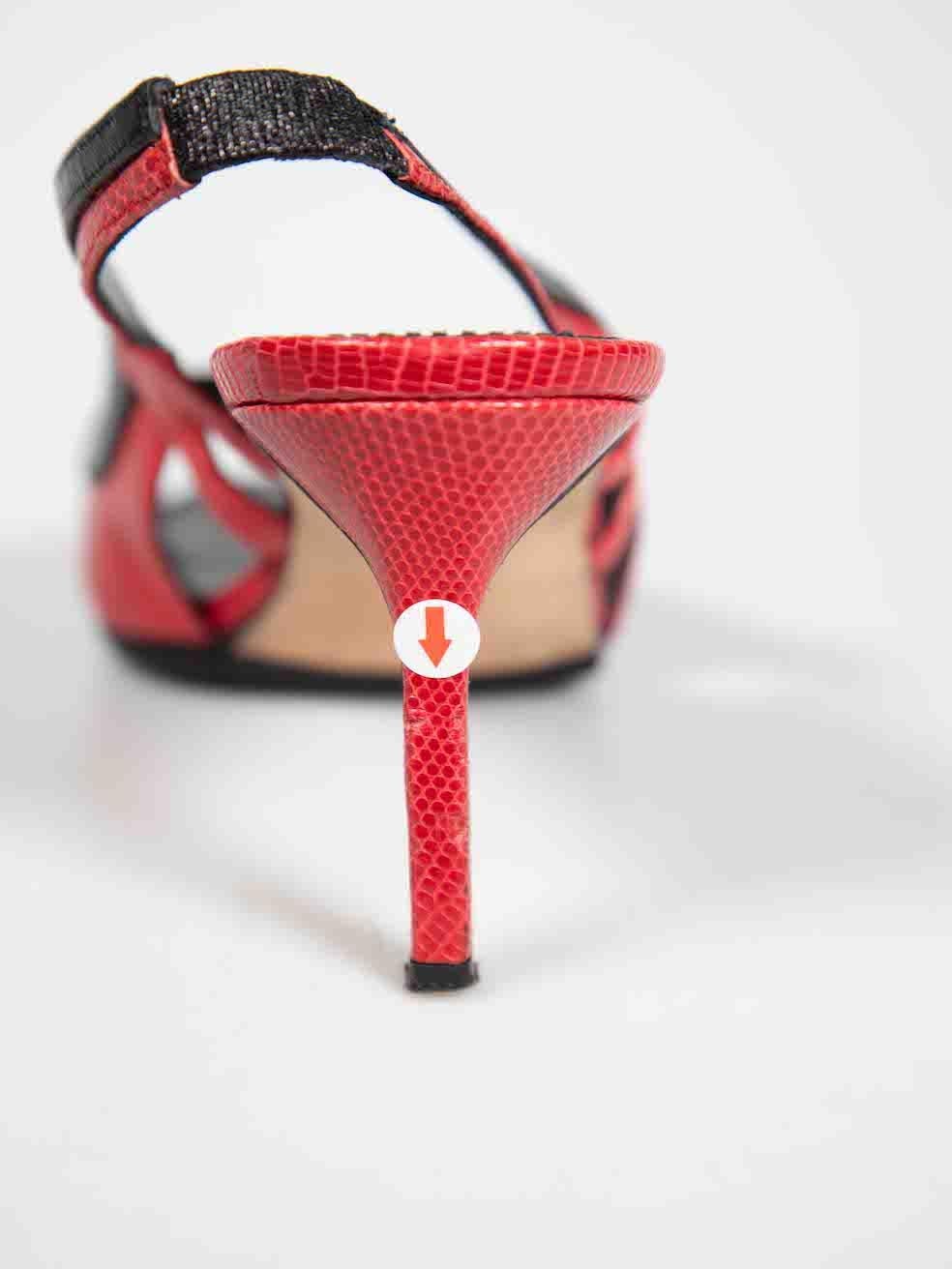 Manolo Blahnik Red & Black Leather Slingback Sandals Size IT 38 For Sale 3