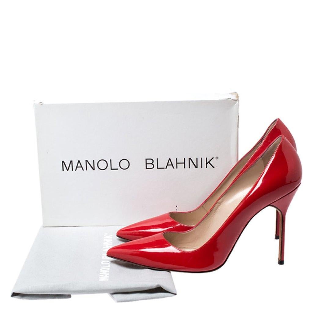 Manolo Blahnik Red Patent Leather BB Pointed Toe Pumps Size 37 4