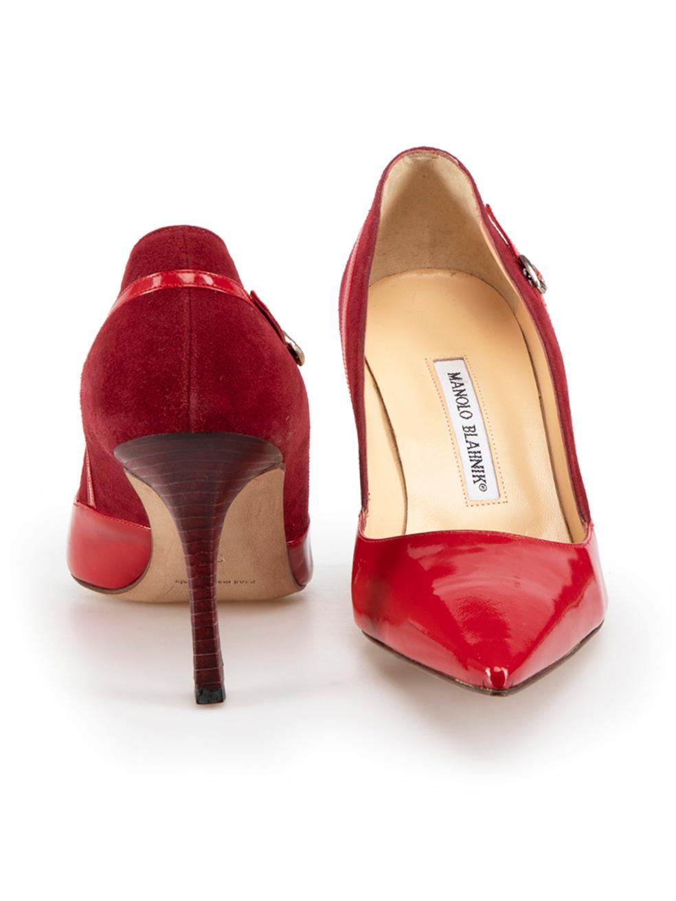 Manolo Blahnik Red Patent Leather Pumps Size IT 37 In Excellent Condition In London, GB