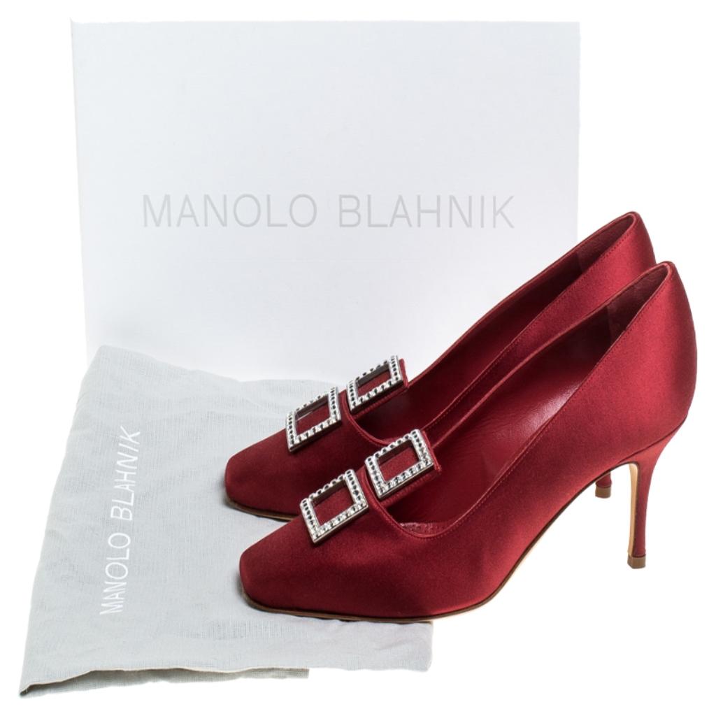 Manolo Blahnik Red Satin Crystal Embellished Pumps Size 37 4