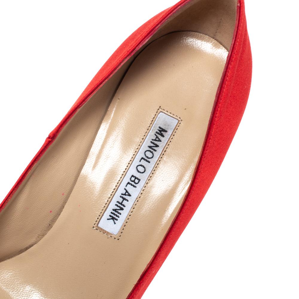 Manolo Blahnik Red Satin 'Eufrasia' Pointed Toe Pumps Size 37.5 1