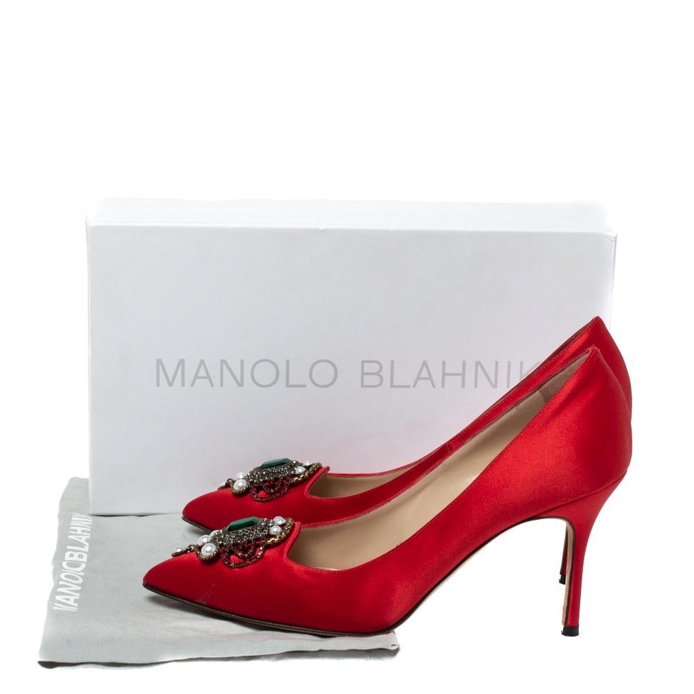 Manolo Blahnik Red Satin 'Eufrasia' Pointed Toe Pumps Size 37.5 3
