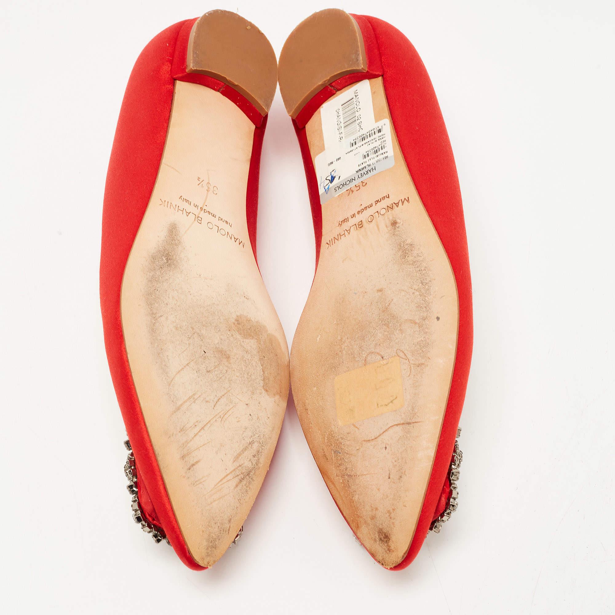 Manolo Blahnik Red Satin Hangisi Ballet Flats Size 35.5 3