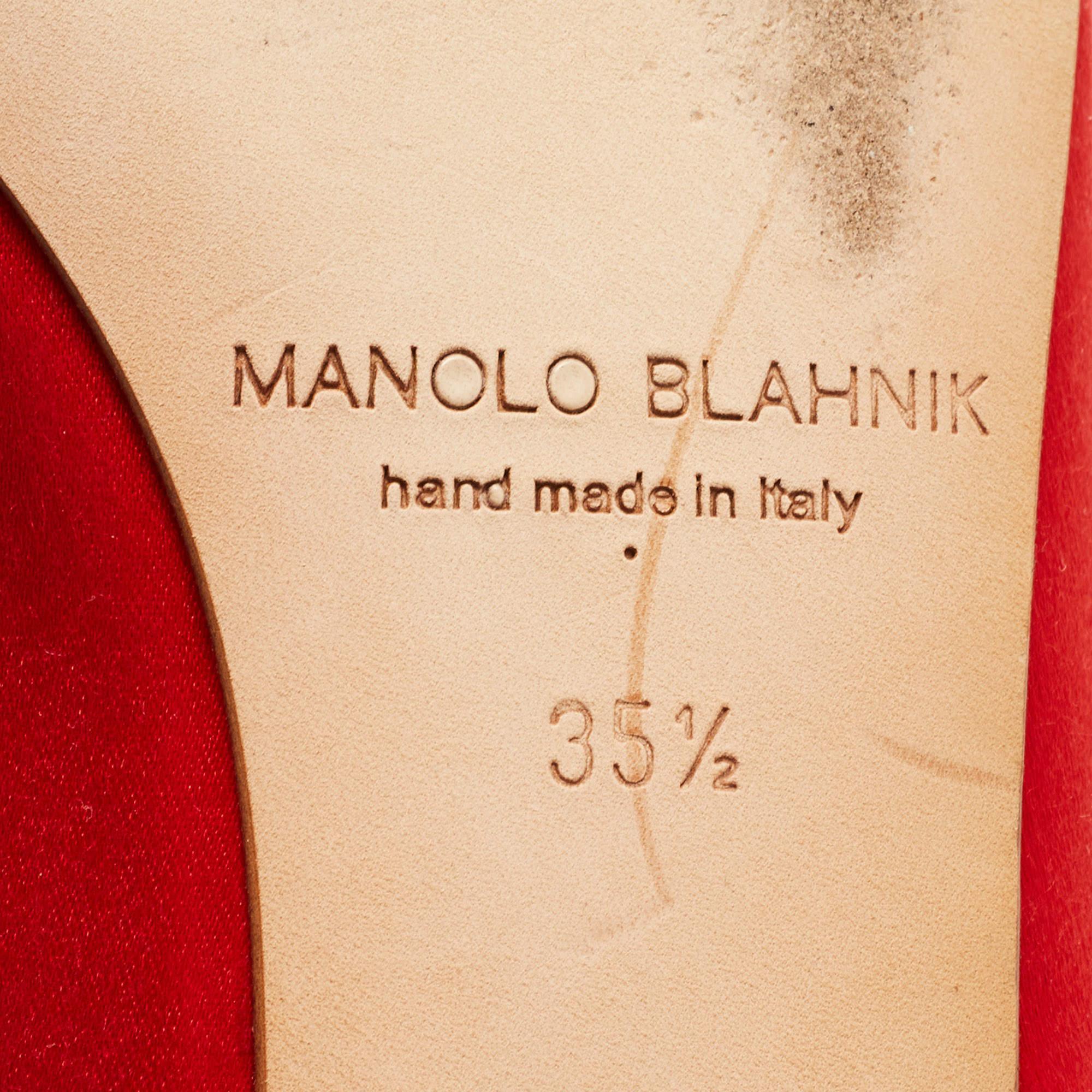 Manolo Blahnik Red Satin Hangisi Ballet Flats Size 35.5 4