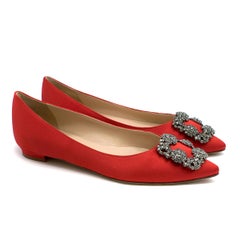 Manolo Blahnik Red Satin Hangisi Flats 35