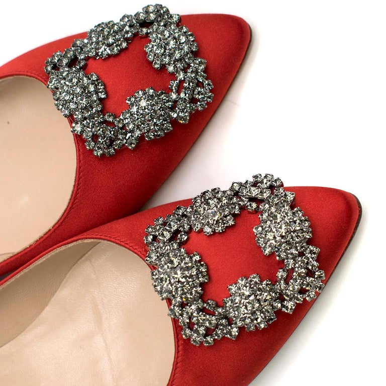 Manolo Blahnik Red Satin Hangisi Flats 35 at 1stDibs