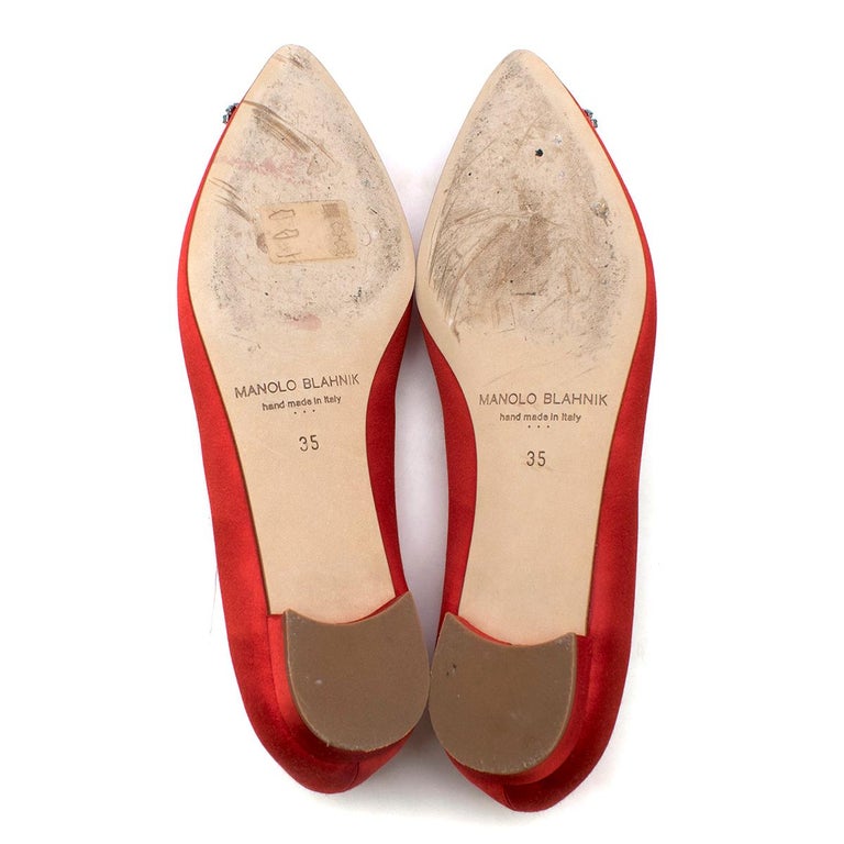 Manolo Blahnik Red Satin Hangisi Flats 35 at 1stDibs