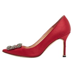 Manolo Blahnik Red Satin Hangisi Pumps Size 37