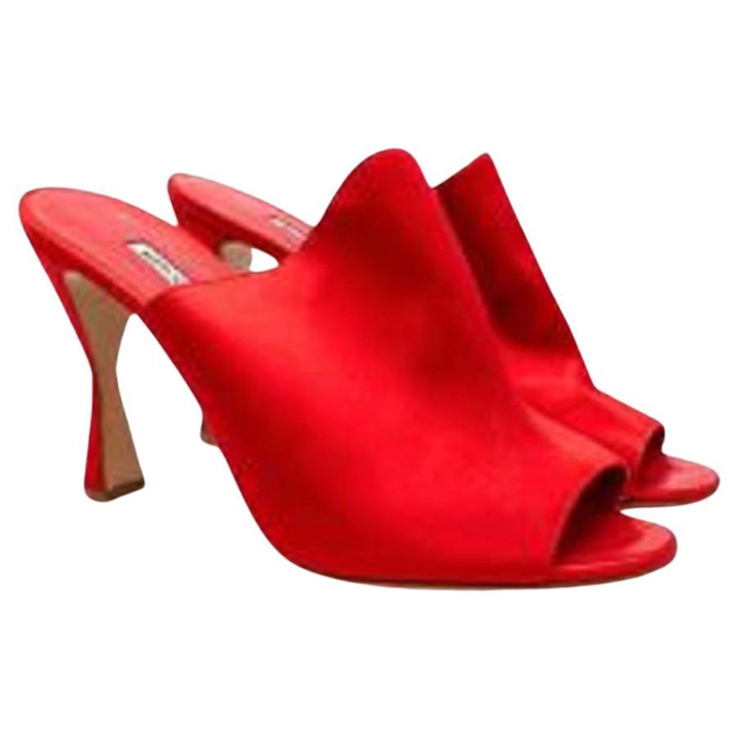 Manolo Blahnik red satin high-vamp heeled mules For Sale at 1stDibs
