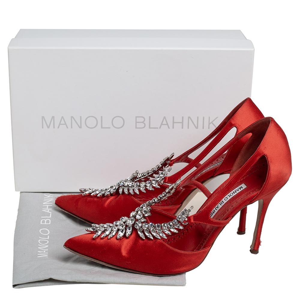 Manolo Blahnik Red Satin Lala Pointed Toe Pumps Size 40.5 1