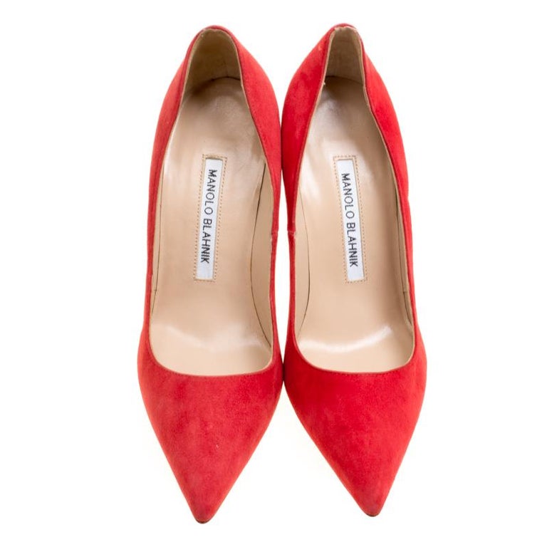 Manolo Blahnik Red Suede BB Pointed Toe Pumps Size 36 at 1stDibs