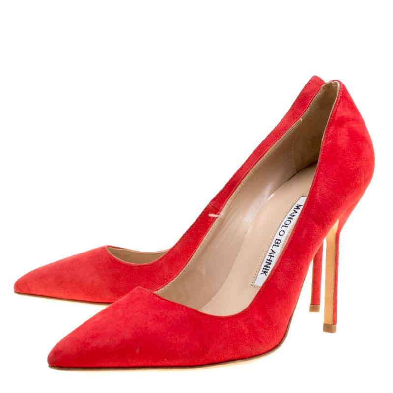 Women's Manolo Blahnik Red Suede BB Pointed Toe Pumps Size 36