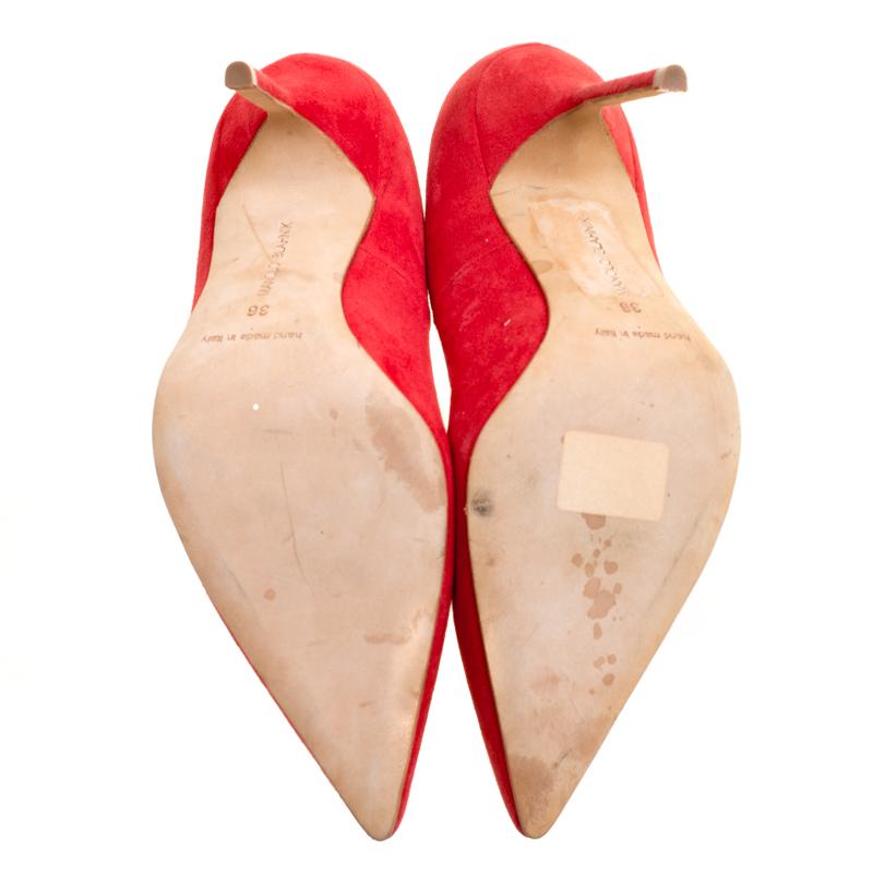 Manolo Blahnik Red Suede BB Pointed Toe Pumps Size 36 2