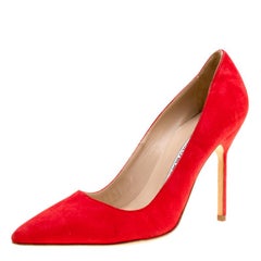 Manolo Blahnik Red Suede BB Pointed Toe Pumps Size 36