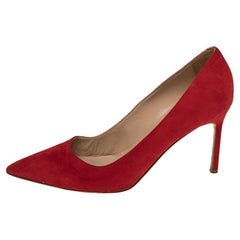Manolo Blahnik Red Suede BB Pointed Toe Pumps Size 37