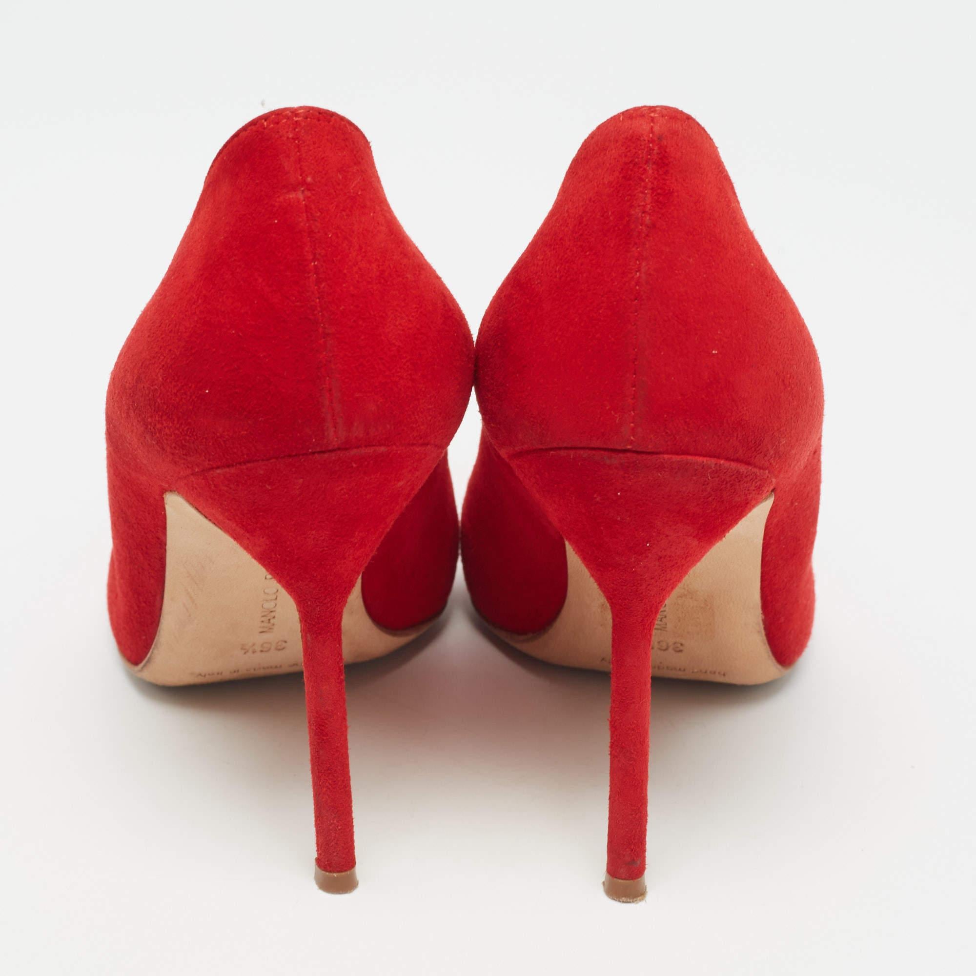 Manolo Blahnik Red Suede BB Pumps Size 36.5 For Sale 1