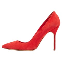 Manolo Blahnik Red Suede BB Pumps Size 36.5