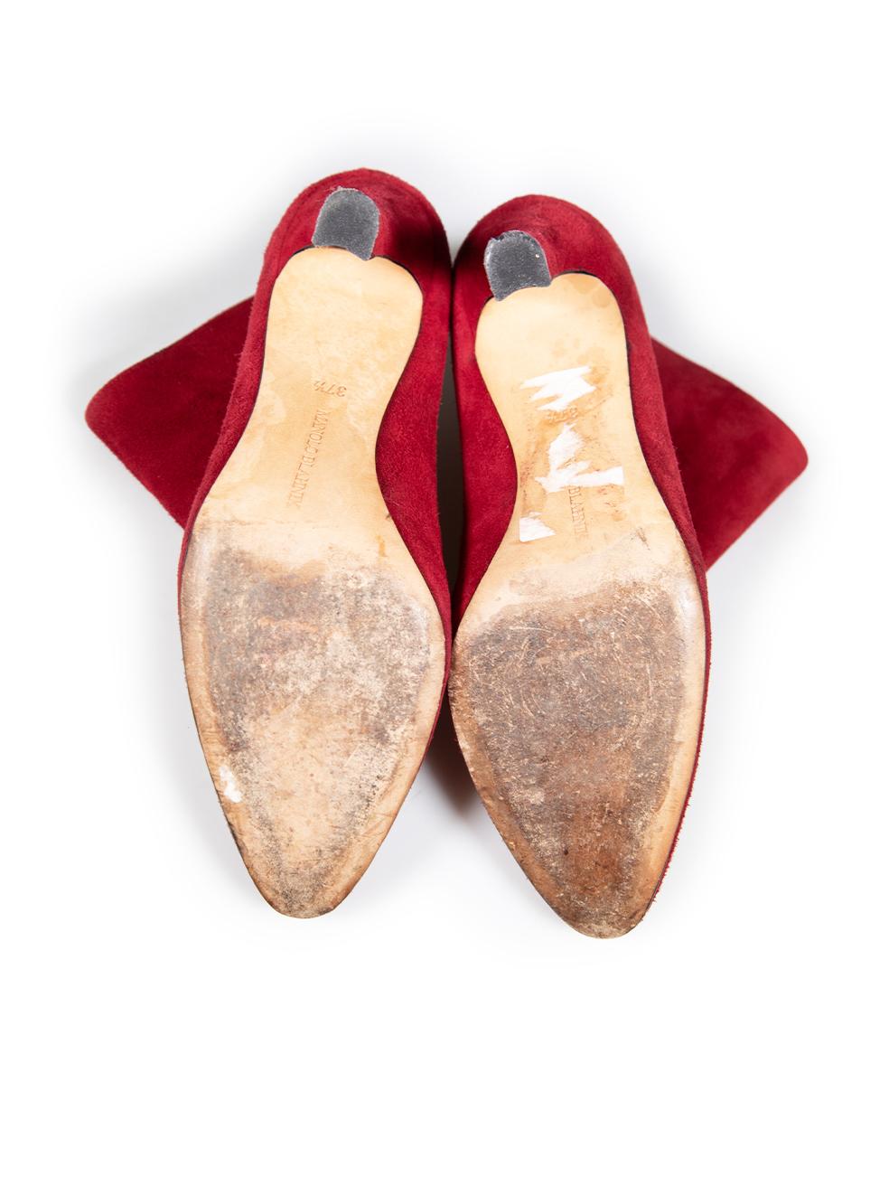 Women's Manolo Blahnik Red Suede Heeled Ankle Boots Size IT 37.5 For Sale