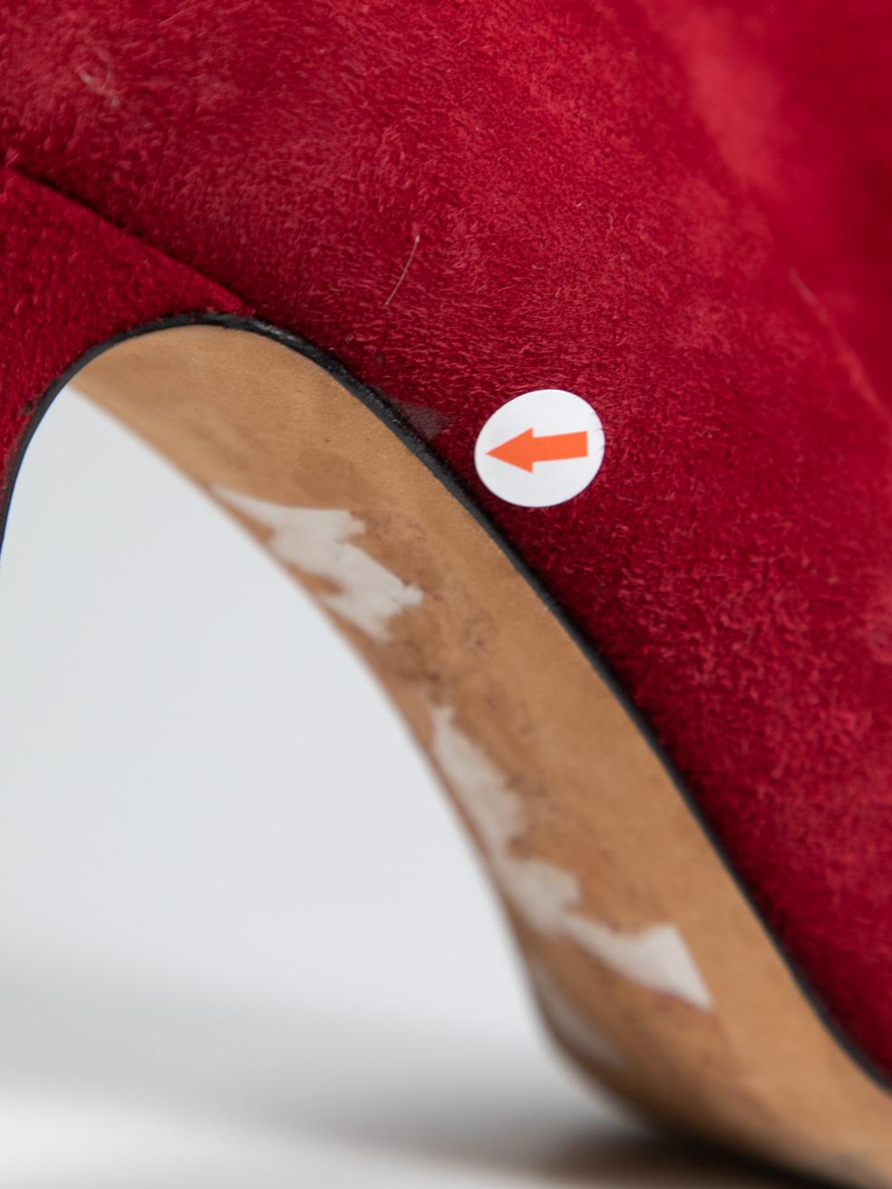 Manolo Blahnik Red Suede Heeled Ankle Boots Size IT 37.5 For Sale 5