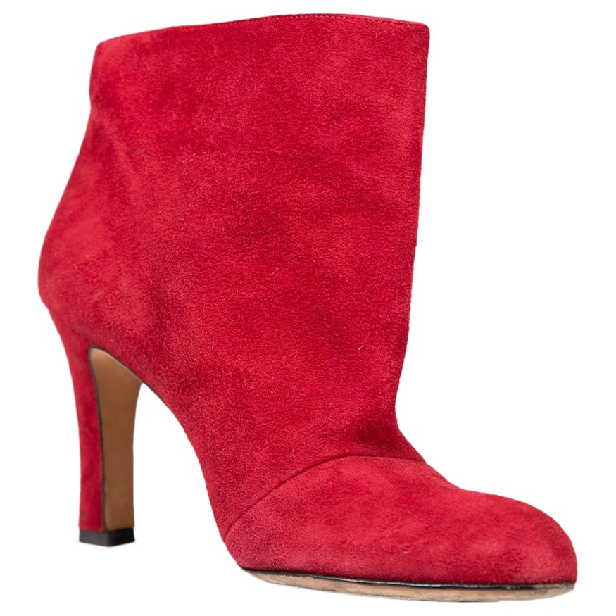 Manolo Blahnik - Bottines à talons en daim rouge, taille IT 37,5