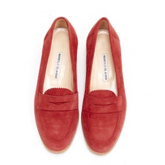 MANOLO BLAHNIK red suede leather classic penny loafer EU37