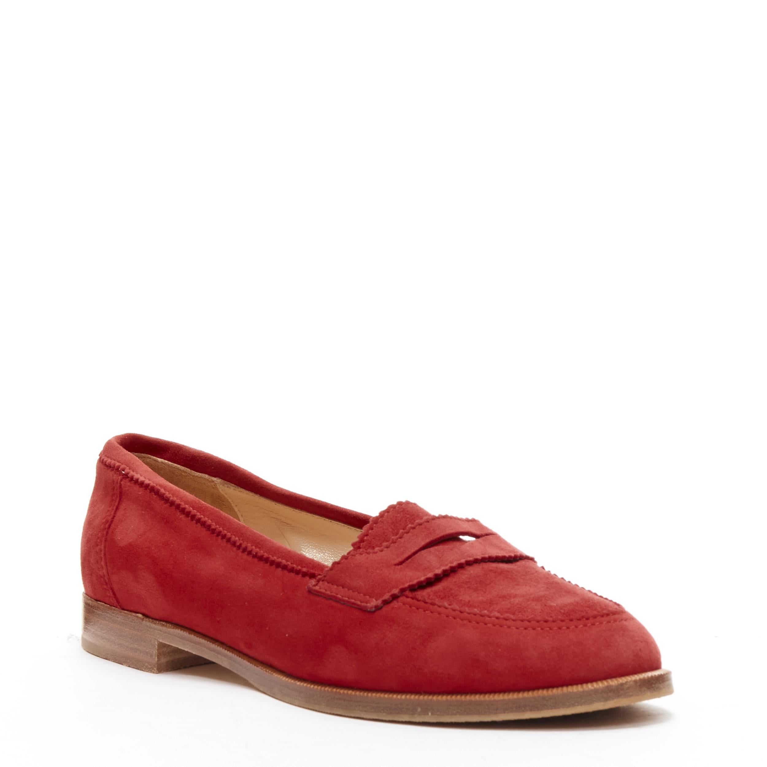 Red MANOLO BLAHNIK red suede leather classic penny loafer EU37 For Sale