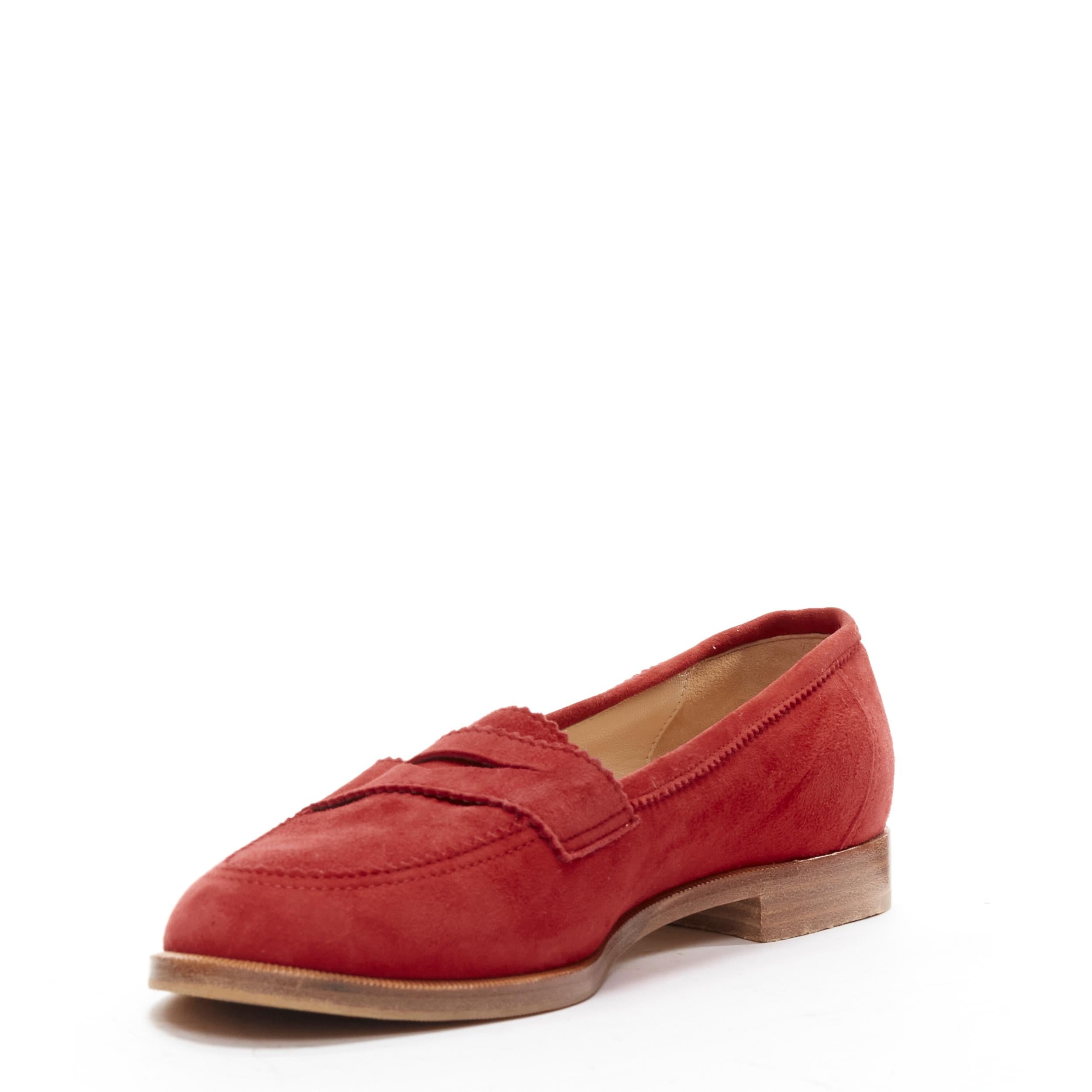 MANOLO BLAHNIK red suede leather classic penny loafer EU37 In Good Condition For Sale In Hong Kong, NT
