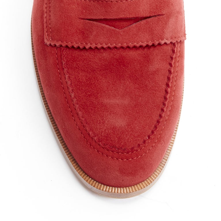 Manolo Blahnik Red Suede Penny Loafers MANOLO BLAHNIK red suede leather classic penny loafer EU37  main image 3