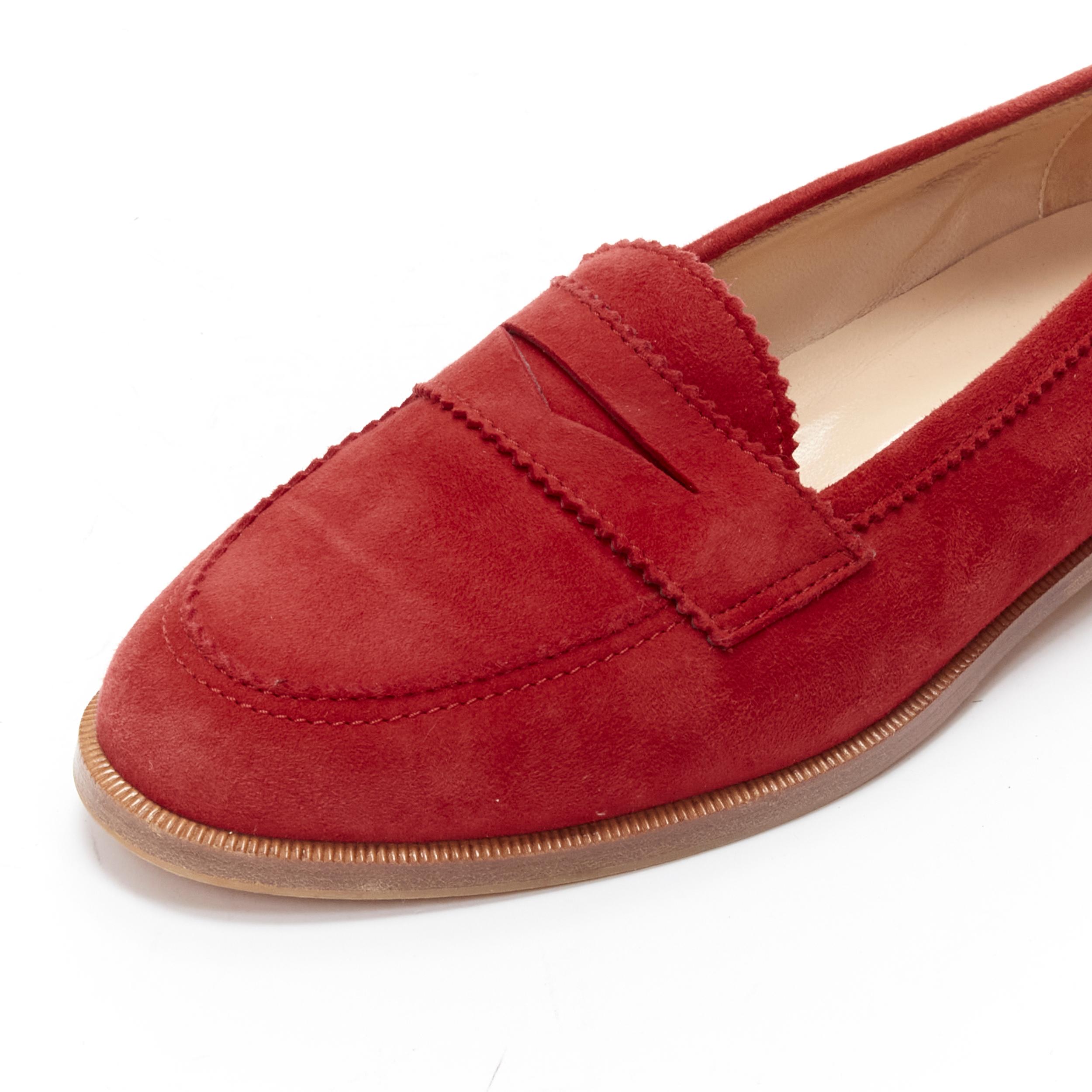 MANOLO BLAHNIK red suede leather classic penny loafer EU37 For Sale 2