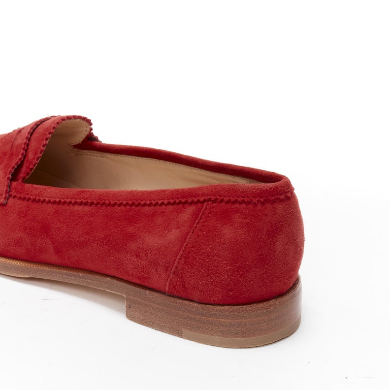 Manolo Blahnik Red Suede Penny Loafers MANOLO BLAHNIK red suede leather classic penny loafer EU37  main image 2