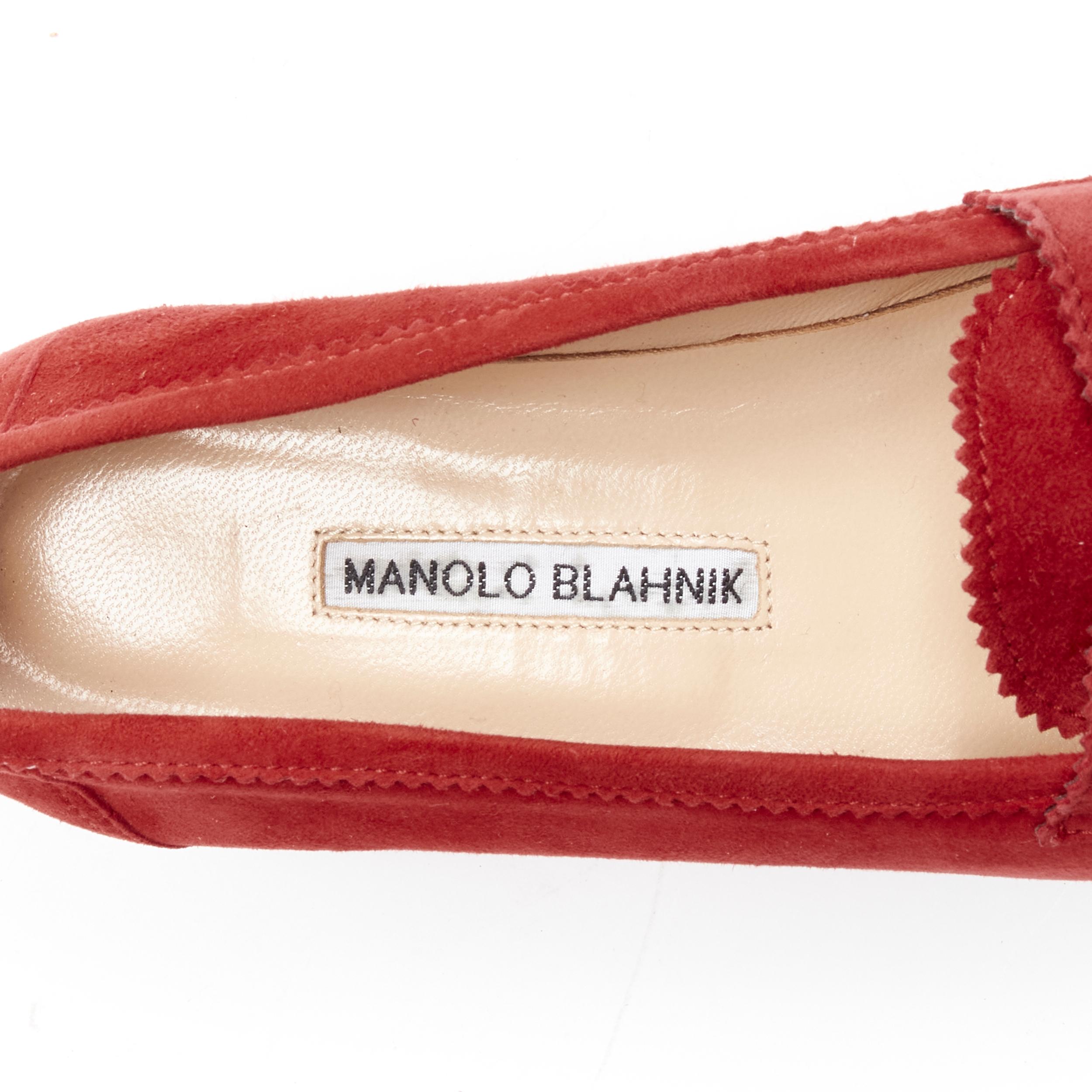 MANOLO BLAHNIK red suede leather classic penny loafer EU37 For Sale 4