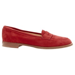 MANOLO BLAHNIK red suede leather classic penny loafer EU37