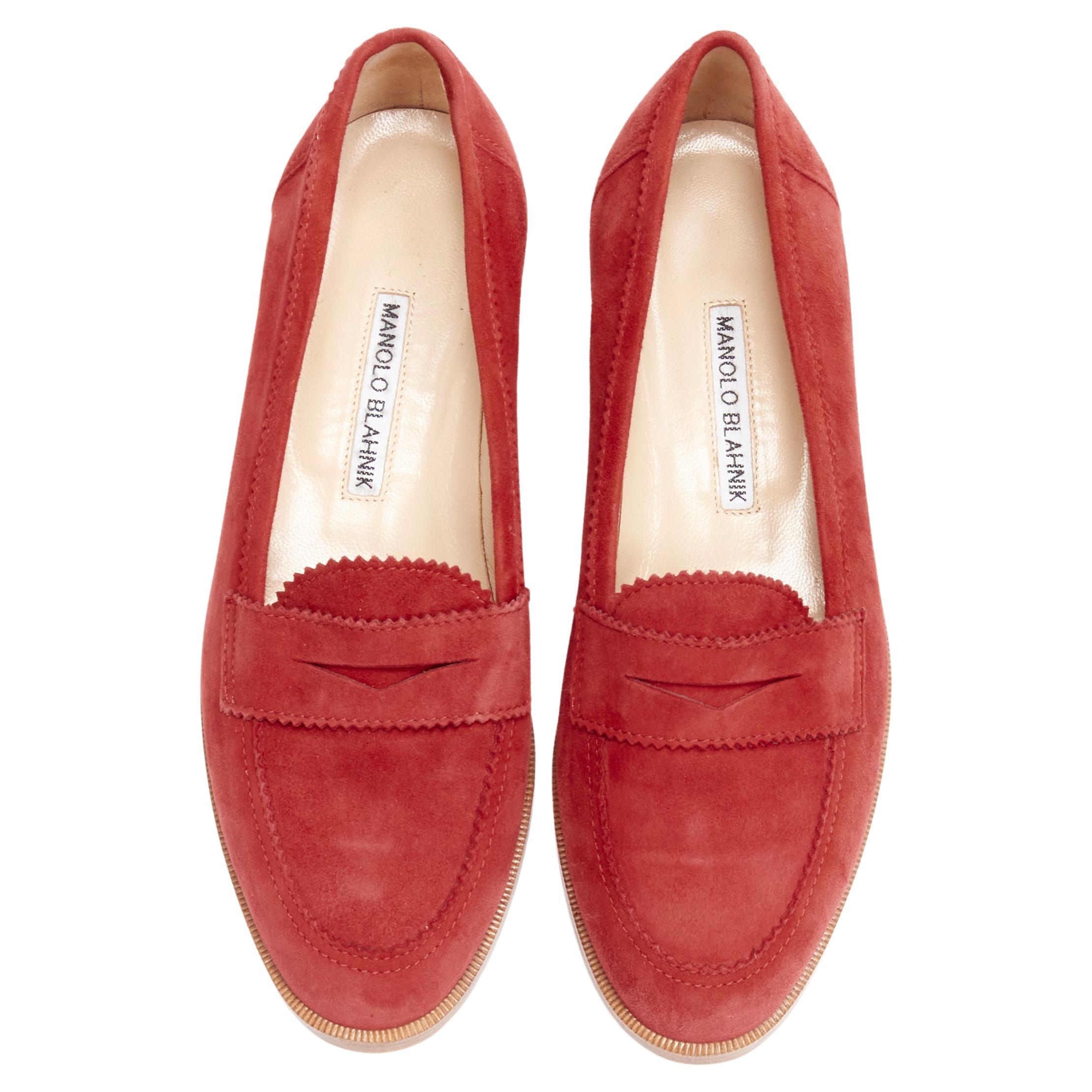 MANOLO BLAHNIK red suede leather classic penny loafer EU37 For Sale