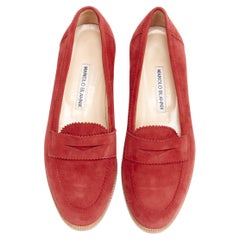 MANOLO BLAHNIK Roter Wildleder-Loafer mit Penny EU37