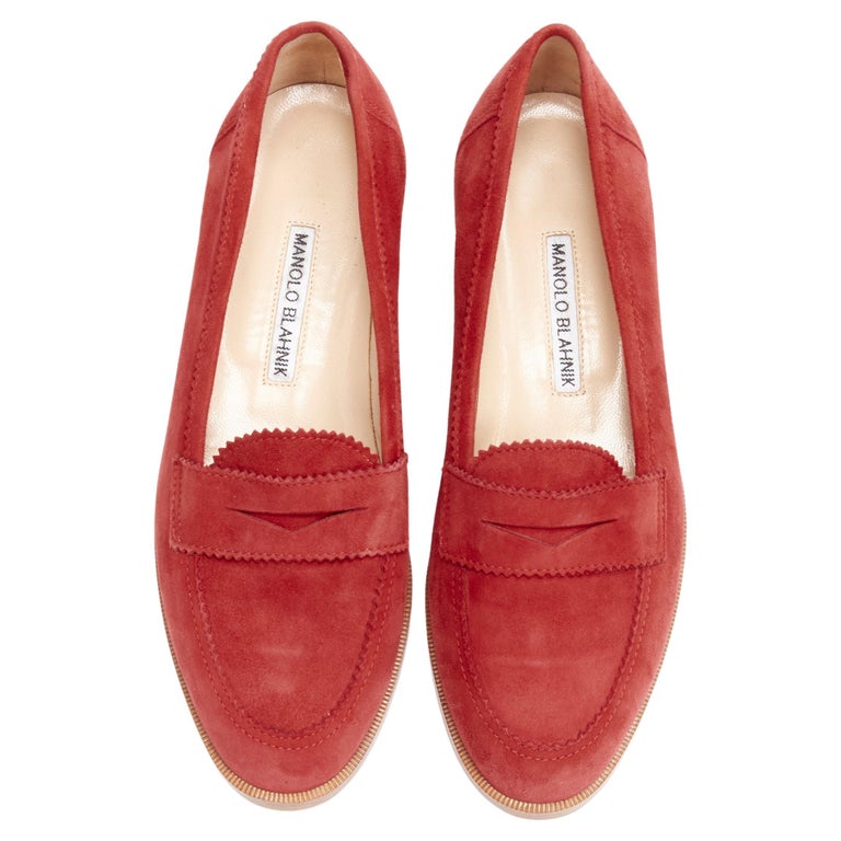 MANOLO BLAHNIK red suede leather classic penny loafer EU37 For Sale at  1stDibs