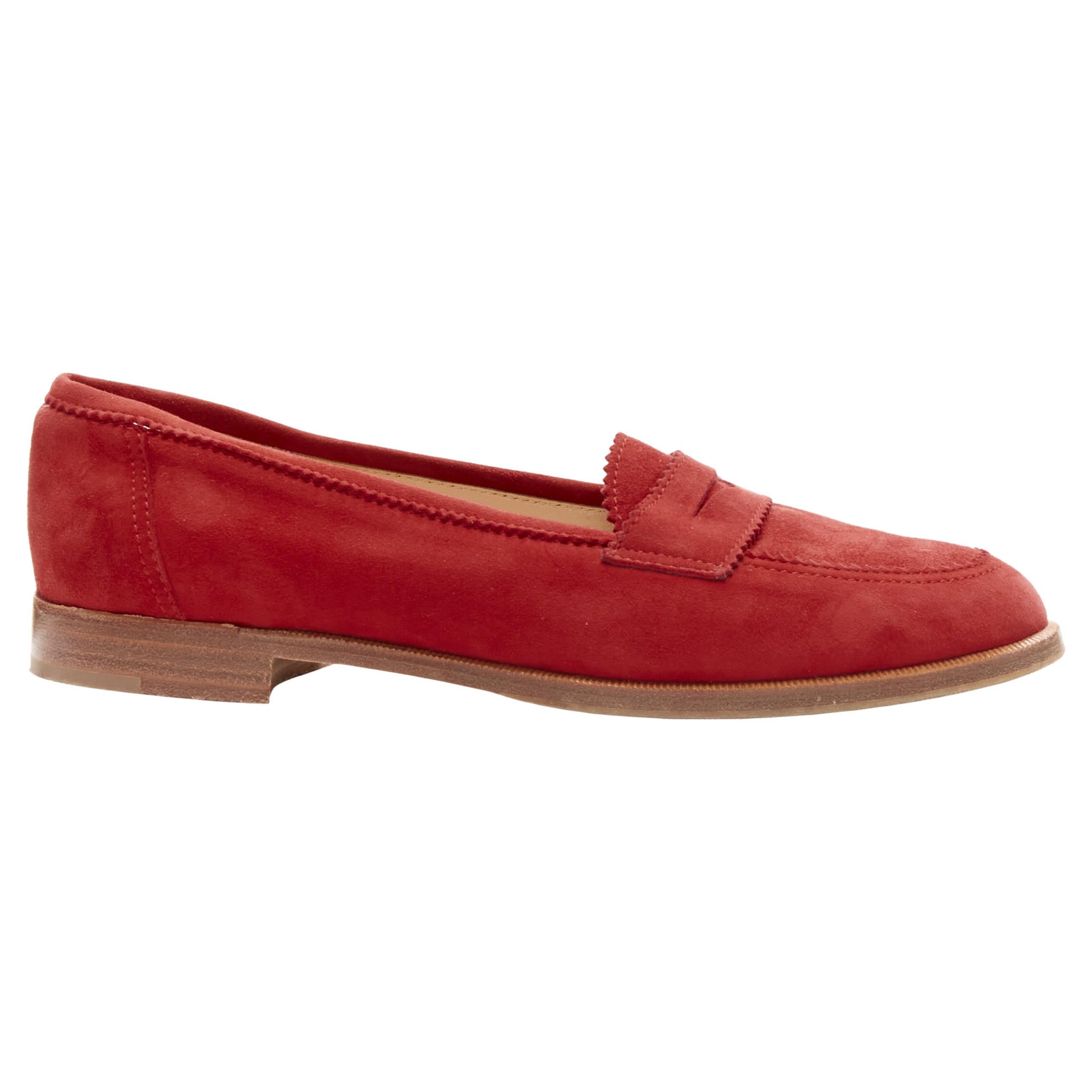 MANOLO BLAHNIK red suede leather classic penny loafer EU37 For Sale