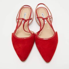 Manolo Blahnik Red Suede Slingback Flats Size 41