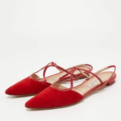 Manolo Blahnik Red Suede Slingback Flats Size 41
