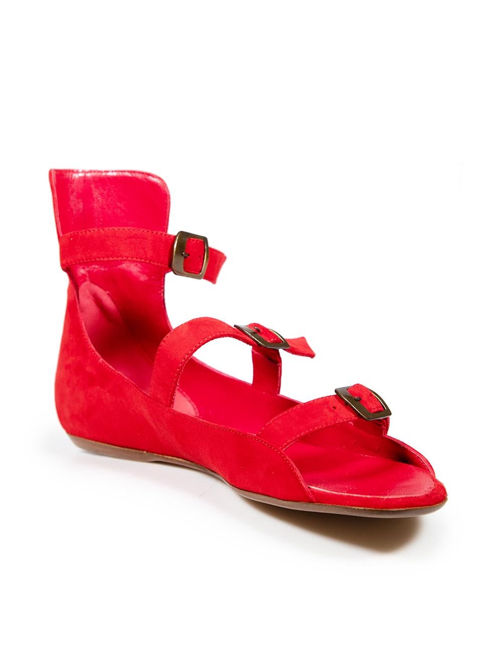 CONDITION is Very good. Minimal wear to the sandals is evident. Discolouration to the designer label on the right in sole. Marks on the suede at the front of the sole and counter of both shoes and on the two upper straps of the right foot. Abrasion