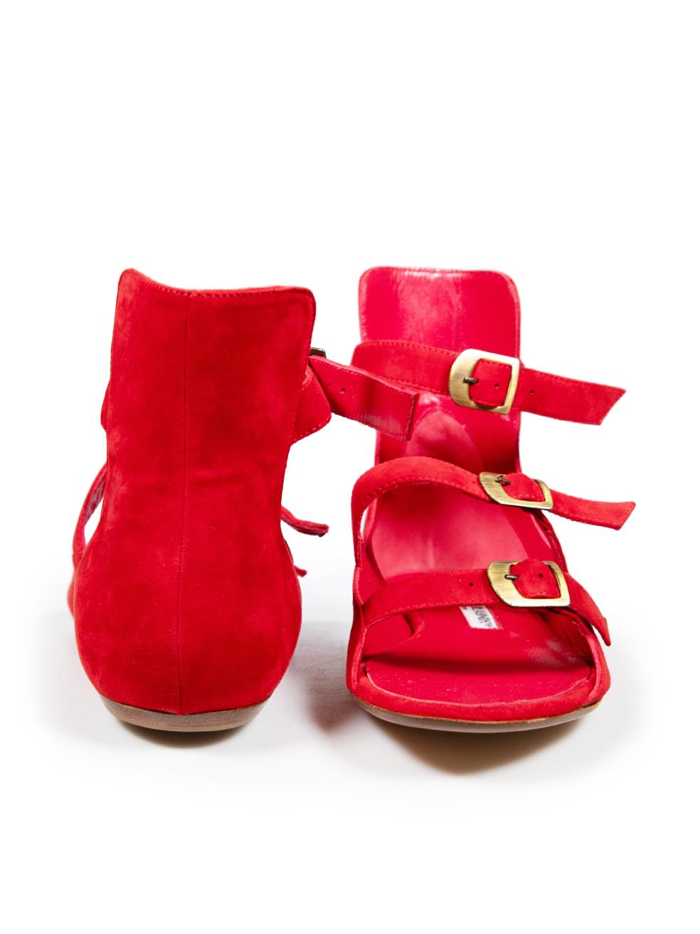 Manolo Blahnik Red Suede Strappy Gladiator Sandals Size IT 39.5 In Good Condition In London, GB