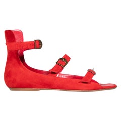 Manolo Blahnik Red Suede Strappy Gladiator Sandals Size IT 39.5
